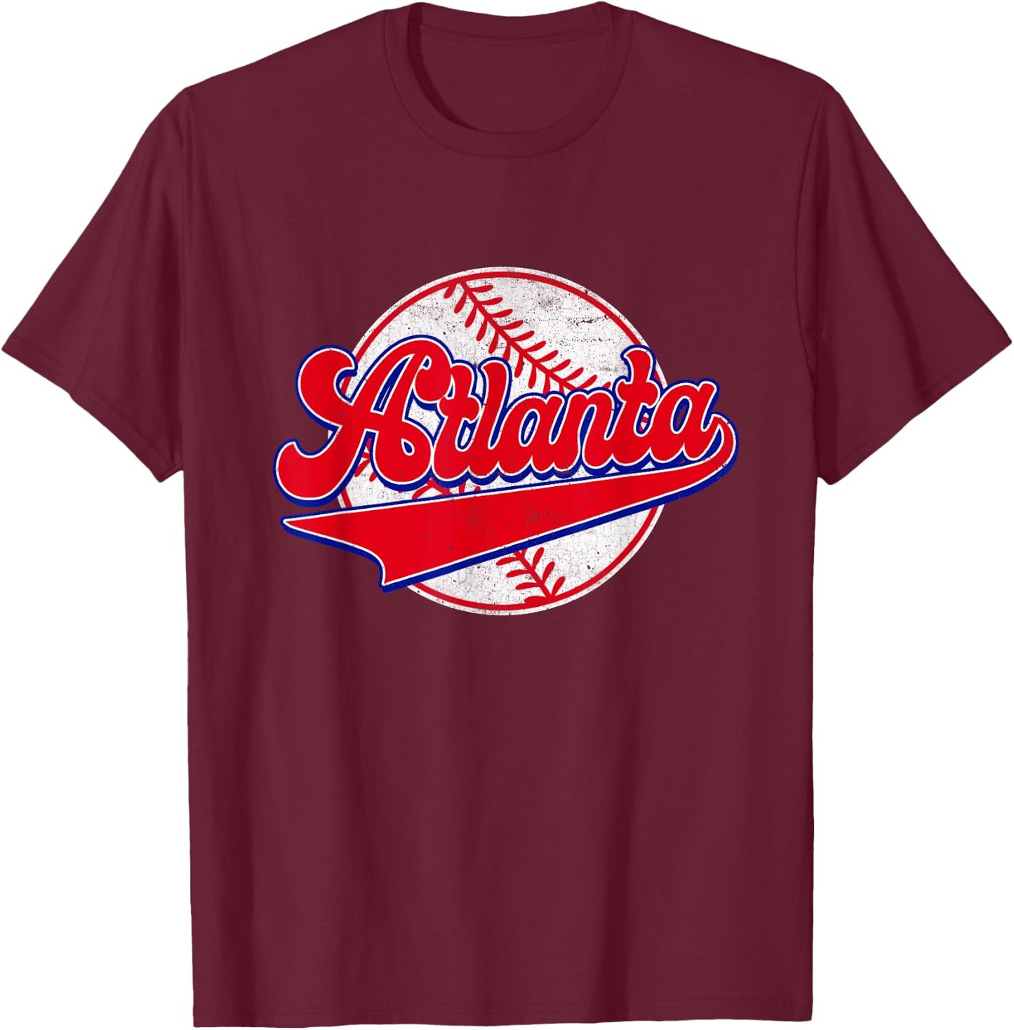 Atlanta Cityscape Vintage Baseball Men Women Kids T-Shirt - T-Shirt | Maroon