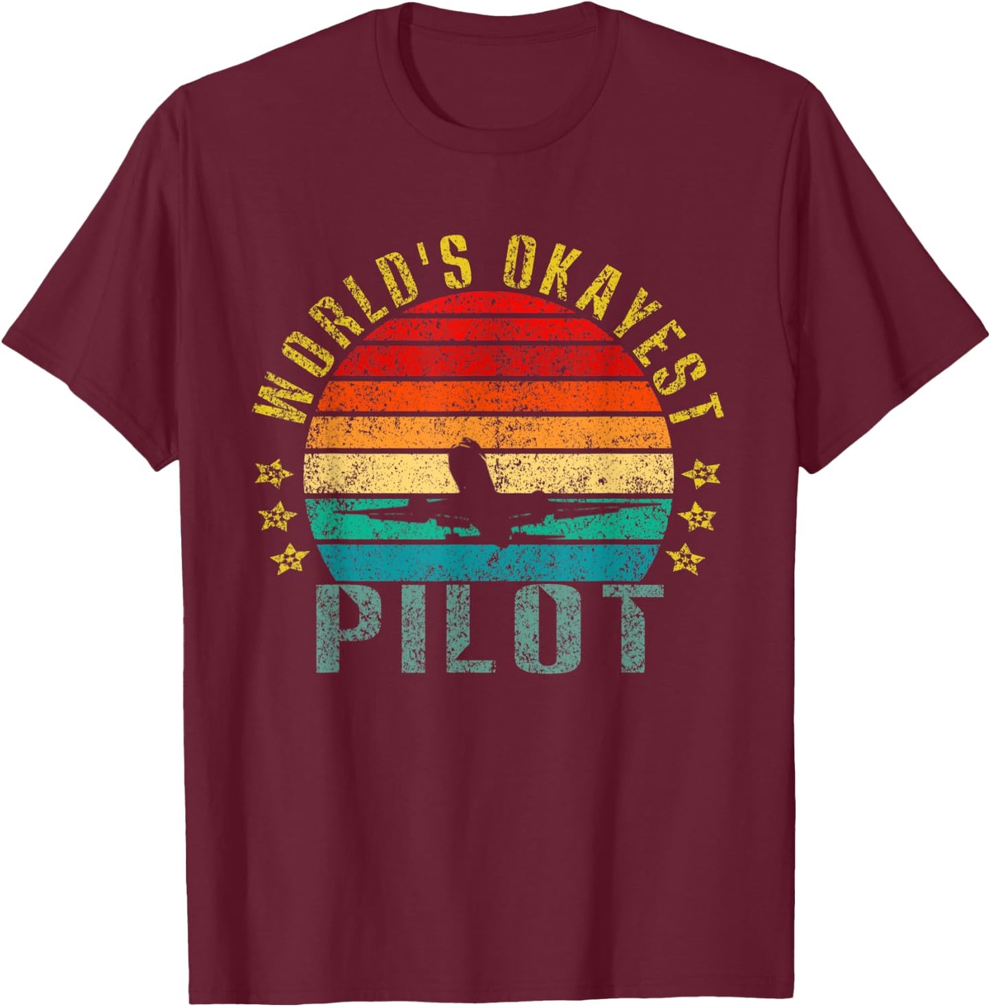 World's Okayest Pilot Funny Retro T-Shirt - T-Shirt | Maroon