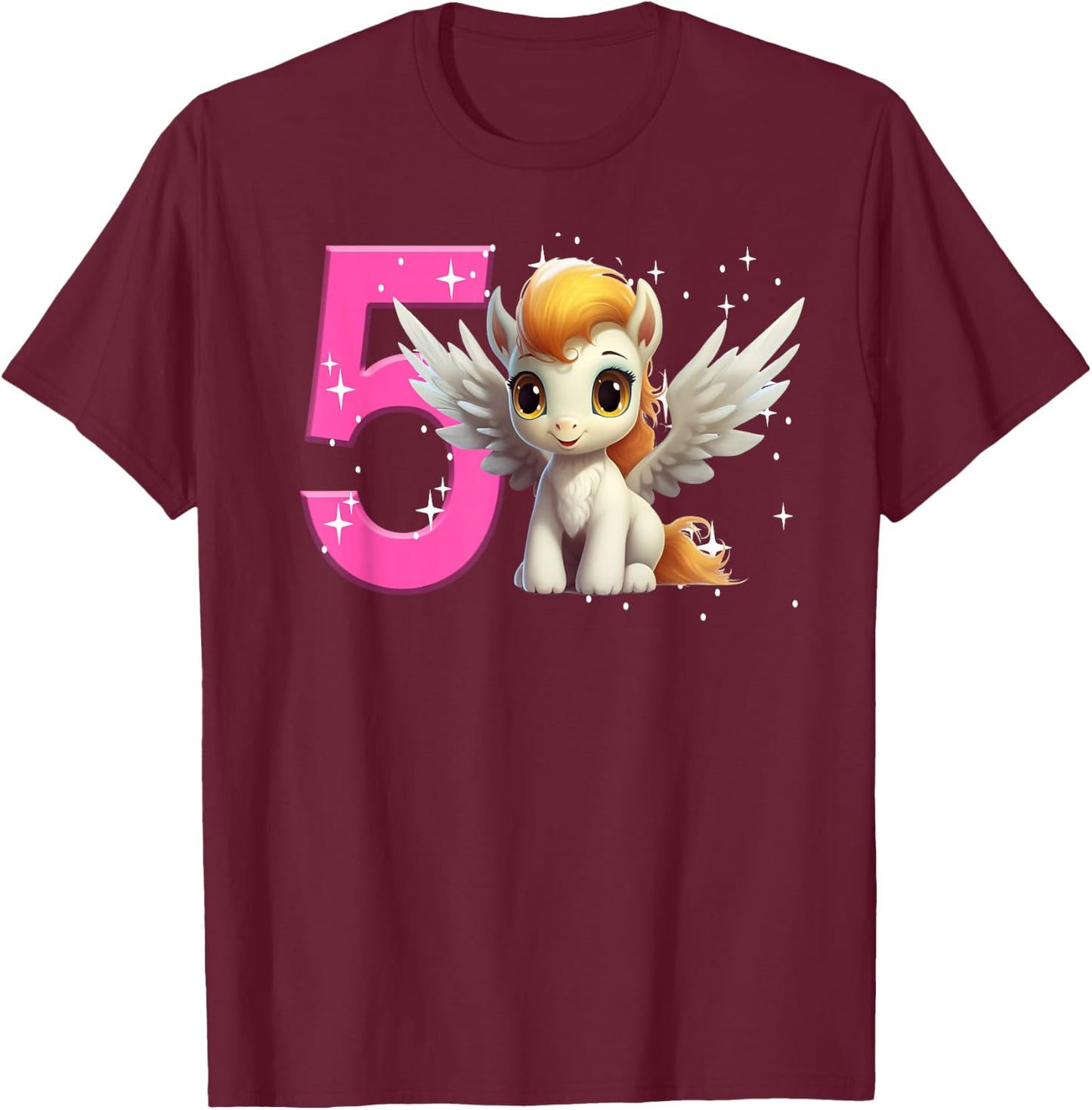 5th Birthday Girl Pegasus Birthday Shirt Party Pegasus Five T-Shirt - T-Shirt | Maroon