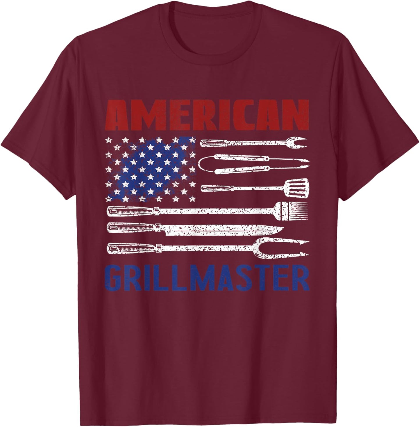 Patriotic American Flag Grill Barbeque Master Kids Men T-Shirt - T-Shirt | Maroon