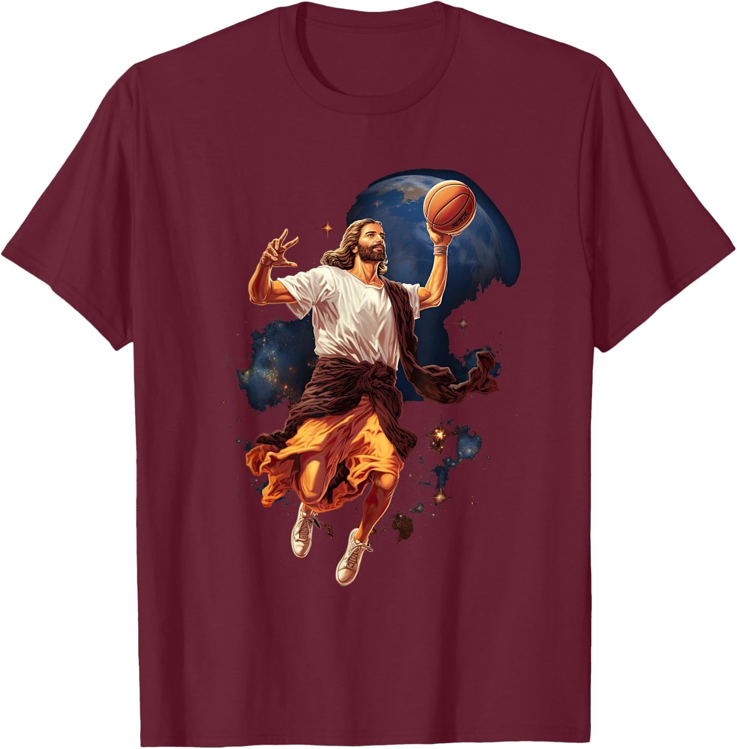 Funny Jesus Playing Basketball T-Shirt - T-Shirt | Maroon