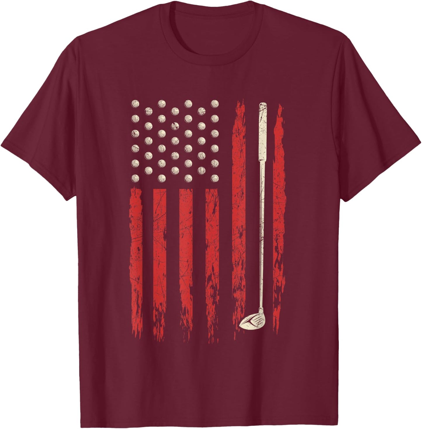 Patriotic American Flag Golf Vintage USA Flag Golfer Men T-Shirt - T-Shirt | Maroon