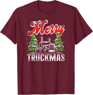 Trucker Truck Driver Christmas Pun Vintage Merry Truckmas T-Shirt - T-Shirt | Maroon
