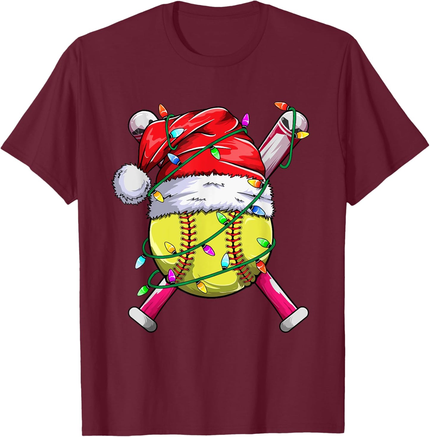 Santa Sports Design- Women Girls Christmas Softball Player T-Shirt - T-Shirt | Maroon