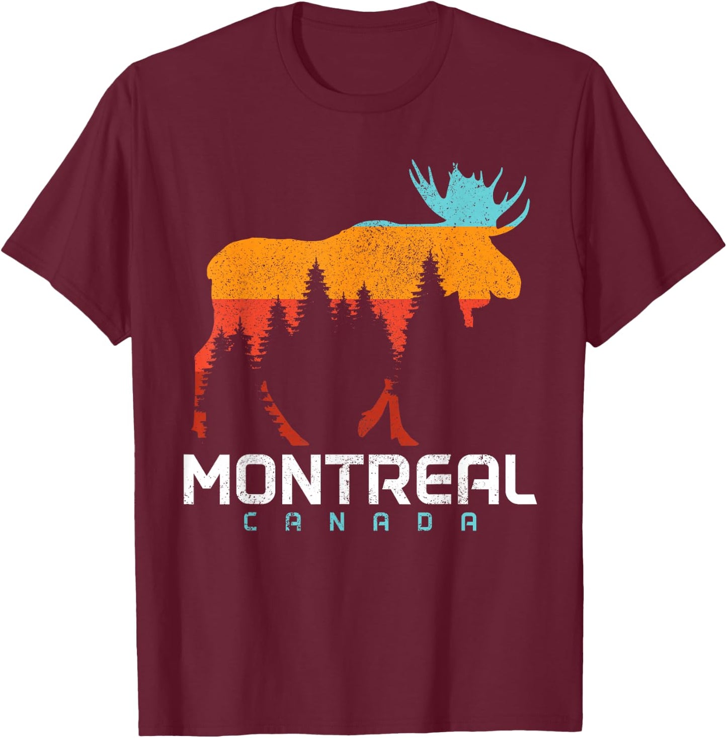 Montreal Quebec Canada Vintage Pride Souvenir Moose Nature T-Shirt - T-Shirt | Maroon