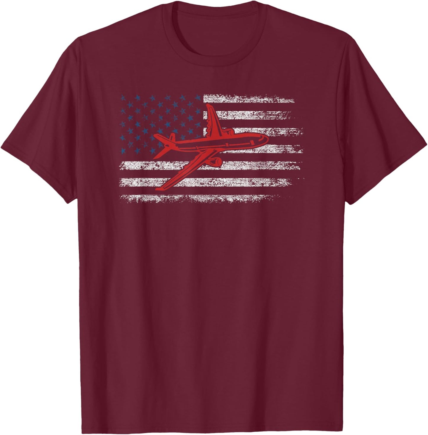 US Flag Airplane Patriotic American Pilot 4th of July T-Shirt - T-Shirt | Maroon
