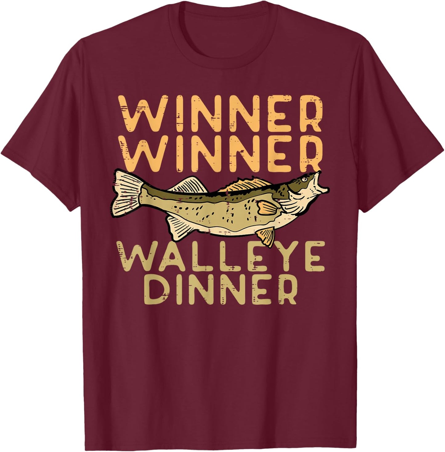Winner Walleye Dinner Fishing Funny Fisherman Men Women Kids T-Shirt - T-Shirt | Maroon