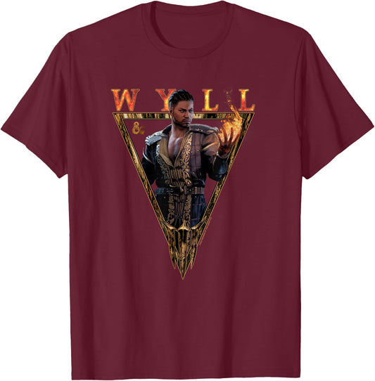 Dungeons & Dragons Baldur's Gate III Wyll Fiery Demon T-Shirt - T-Shirt | Maroon
