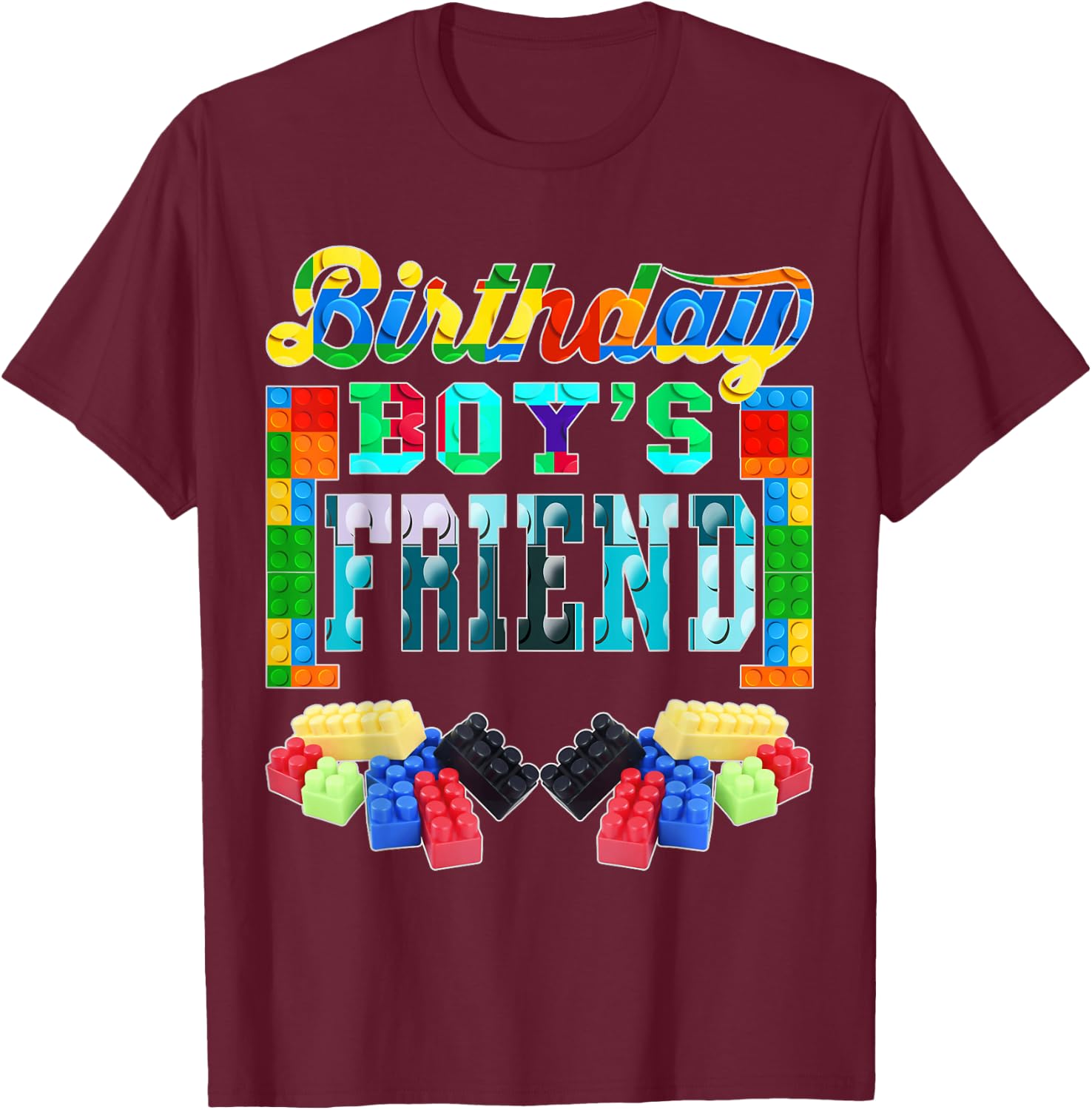 Building Brick Blocks Friend Of Birthday Boy B-day Builder T-Shirt - T-Shirt | Maroon
