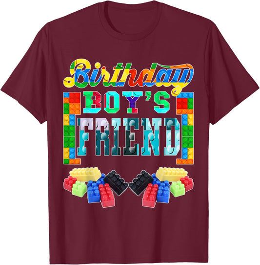 Building Brick Blocks Friend Of Birthday Boy B-day Builder T-Shirt - T-Shirt | Maroon