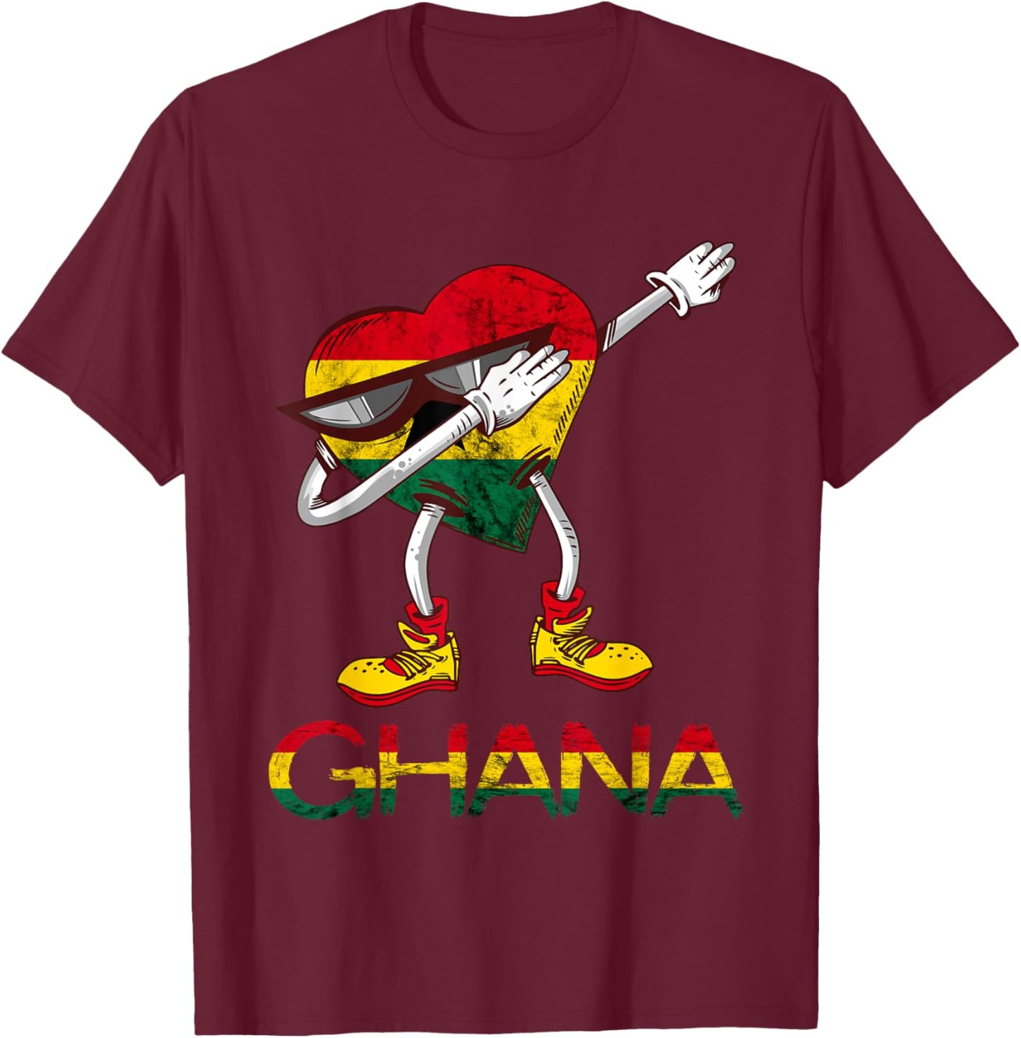 Ghana Flag Dabbing Heart Ghanese Roots Ghanese Pride Ghana T-Shirt - T-Shirt | Maroon
