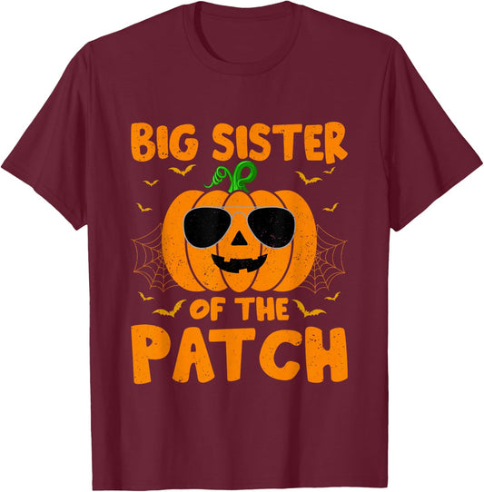 Pumpkin Big Sister Of The Patch Group Costume Halloween T-Shirt - T-Shirt | Maroon