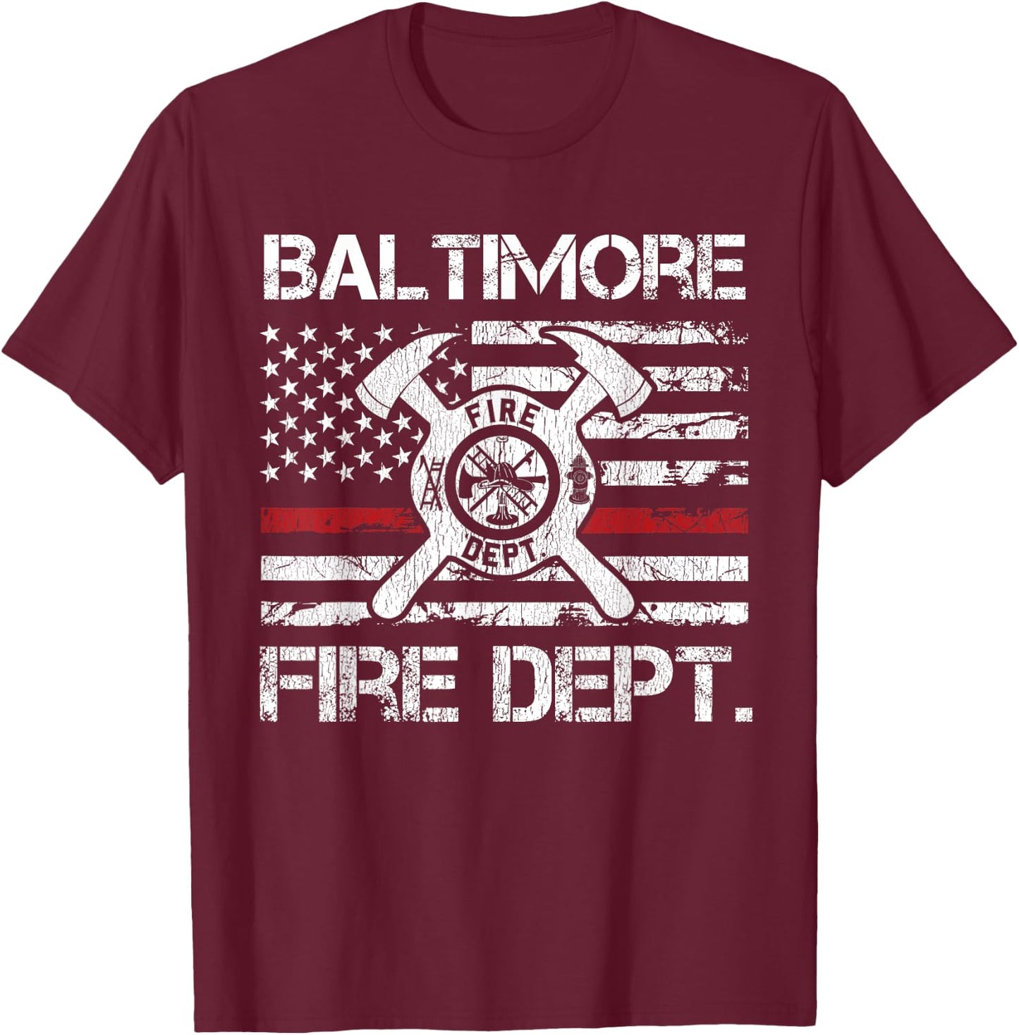 Baltimore Maryland Fire Department Thin Red Line Logo T-Shirt - T-Shirt | Maroon