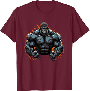 Gorilla Flexing, Weightlifting Gym Workout Bodybuilding T-Shirt - T-Shirt | Maroon