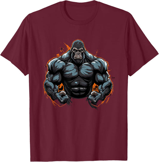 Gorilla Flexing, Weightlifting Gym Workout Bodybuilding T-Shirt - T-Shirt | Maroon