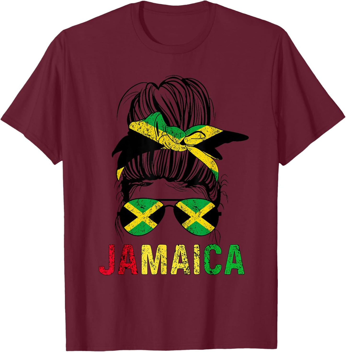 Jamaican Girl Messy Hair flag Jamaica Pride Patriotic T-Shirt - T-Shirt | Maroon