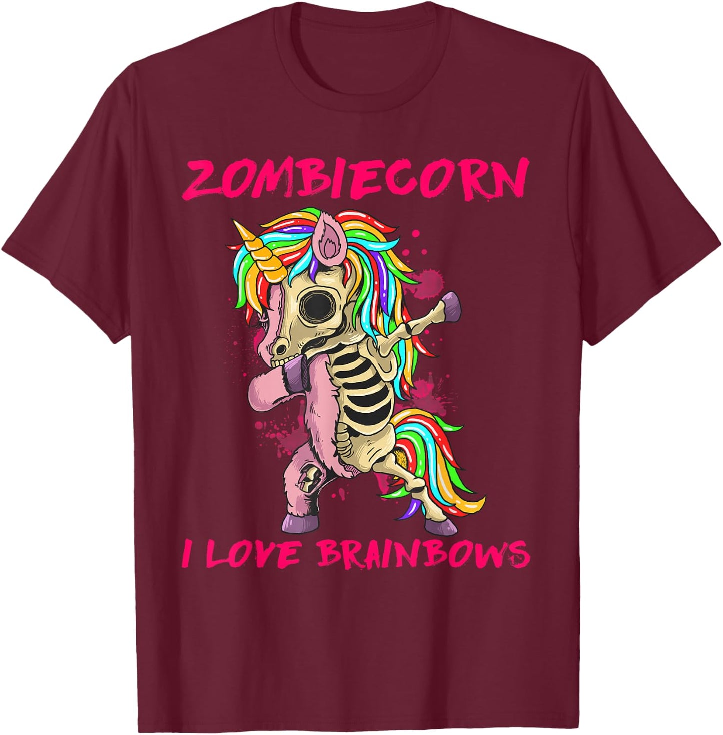 Zombiecorn I Love Brainbows Zombie Halloween Unicorn Lovers T-Shirt - T-Shirt | Maroon