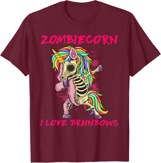 Zombiecorn I Love Brainbows Zombie Halloween Unicorn Lovers T-Shirt - T-Shirt | Maroon