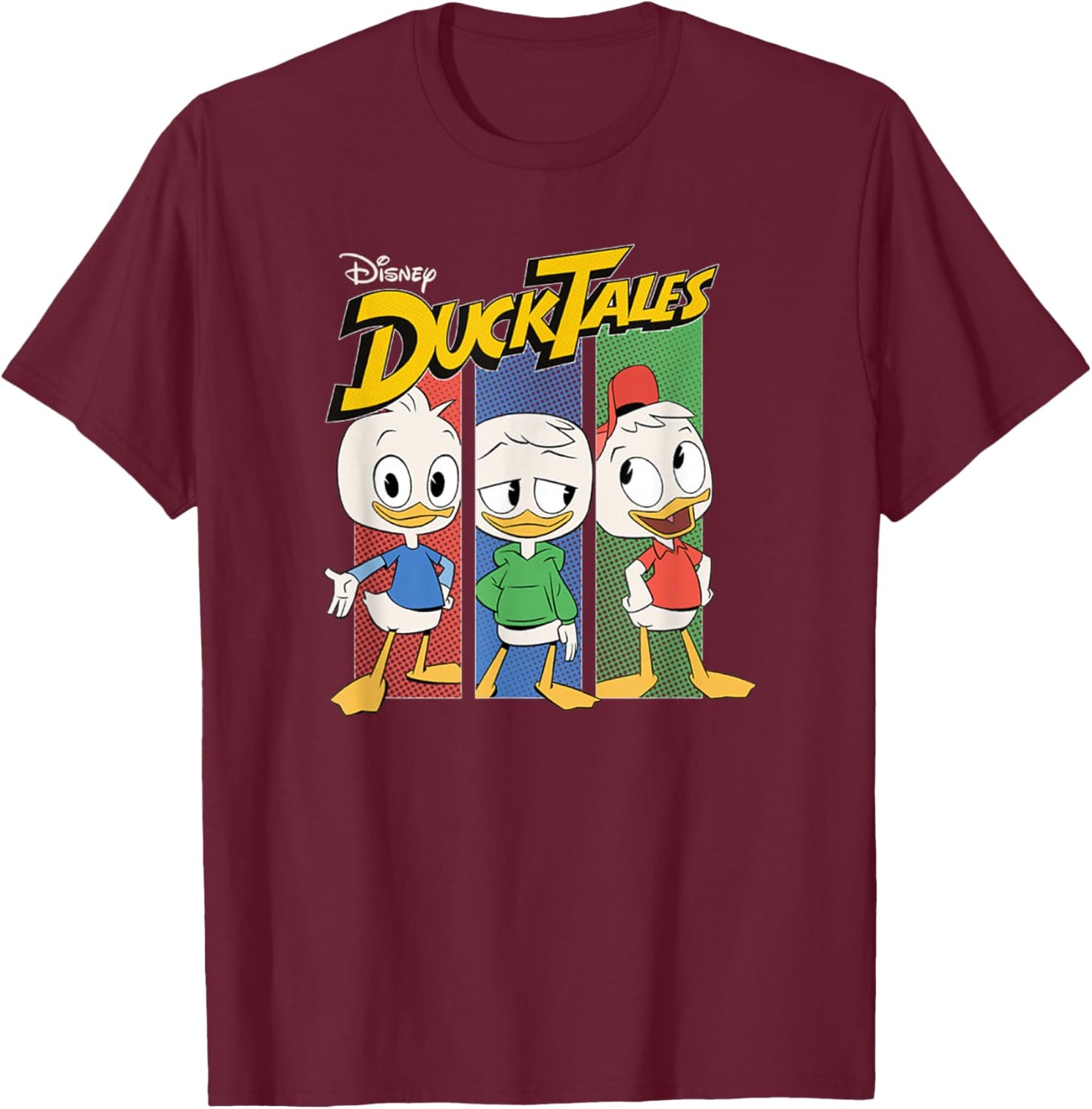Disney DuckTales Dewey Huey & Louie Vertical Panels Logo T-Shirt - T-Shirt | Maroon