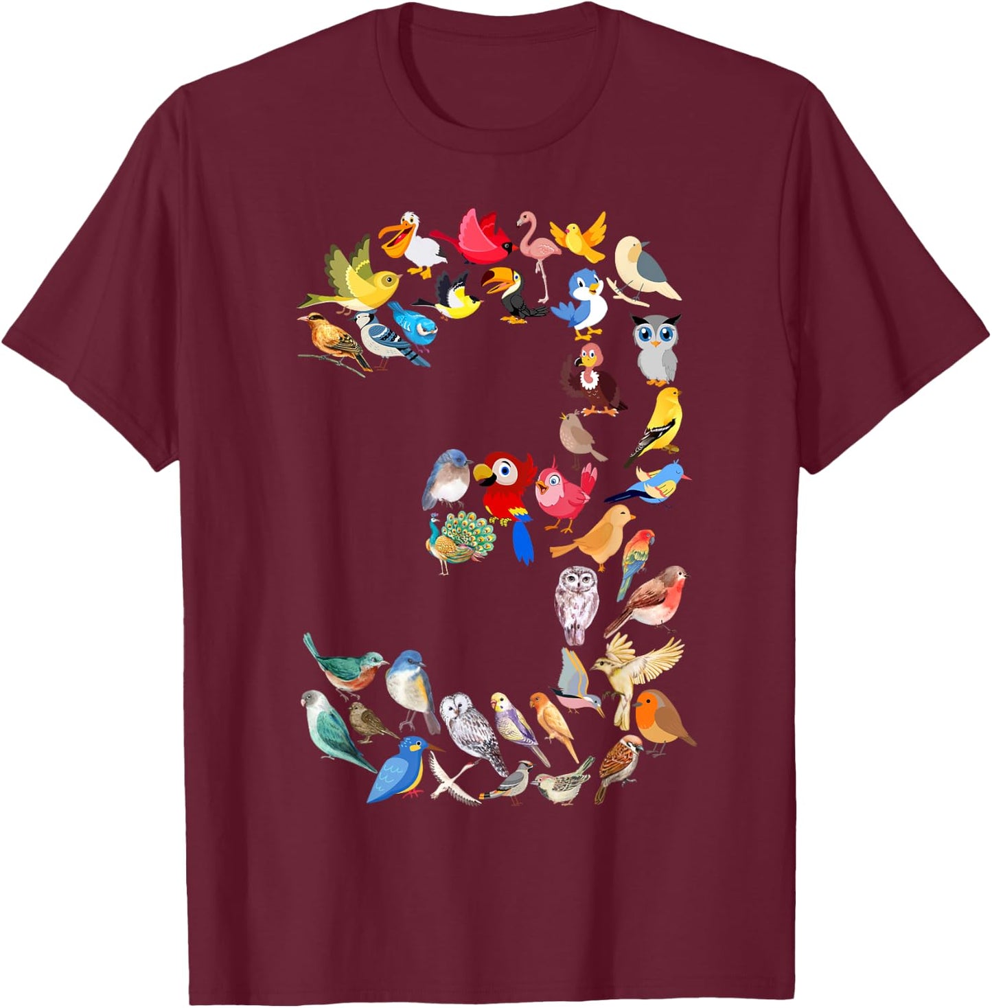 Toddler 3rd Birthday Birds Themed 3 Year Old Kids Bird Lover T-Shirt - T-Shirt | Maroon