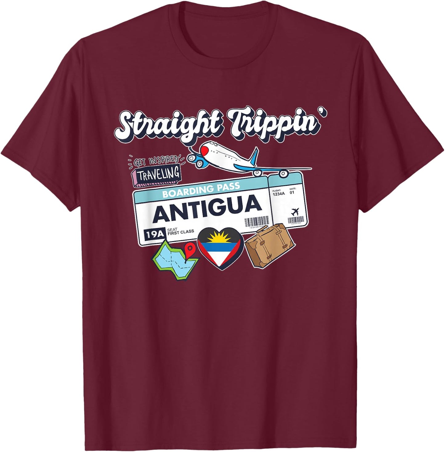 Straight Trippin' Antigua Vacation Tour Travel Trip Matching T-Shirt - T-Shirt | Maroon