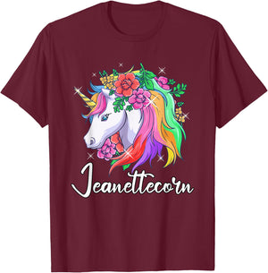 Cute Jeanettecorn Personalized Name Unicorn Jeanette T-Shirt - T-Shirt | Maroon