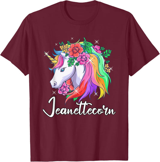 Cute Jeanettecorn Personalized Name Unicorn Jeanette T-Shirt - T-Shirt | Maroon