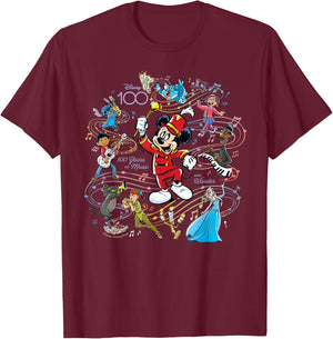 Disney 100 Years of Music and Wonder Mickey Full Color D100 T-Shirt - T-Shirt | Maroon