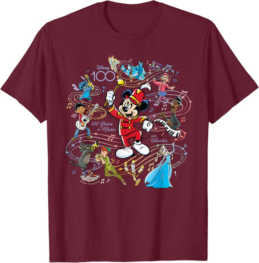 Disney 100 Years of Music and Wonder Mickey Full Color D100 T-Shirt - T-Shirt | Maroon
