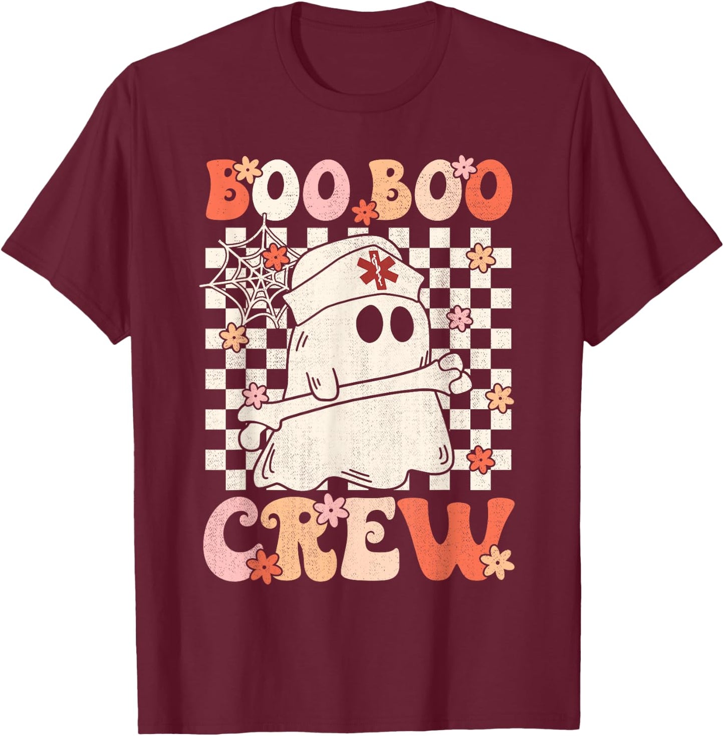 Groovy Boo Boo Crew Nurse Ghost Paramedic EMT EMS Halloween T-Shirt - T-Shirt | Maroon