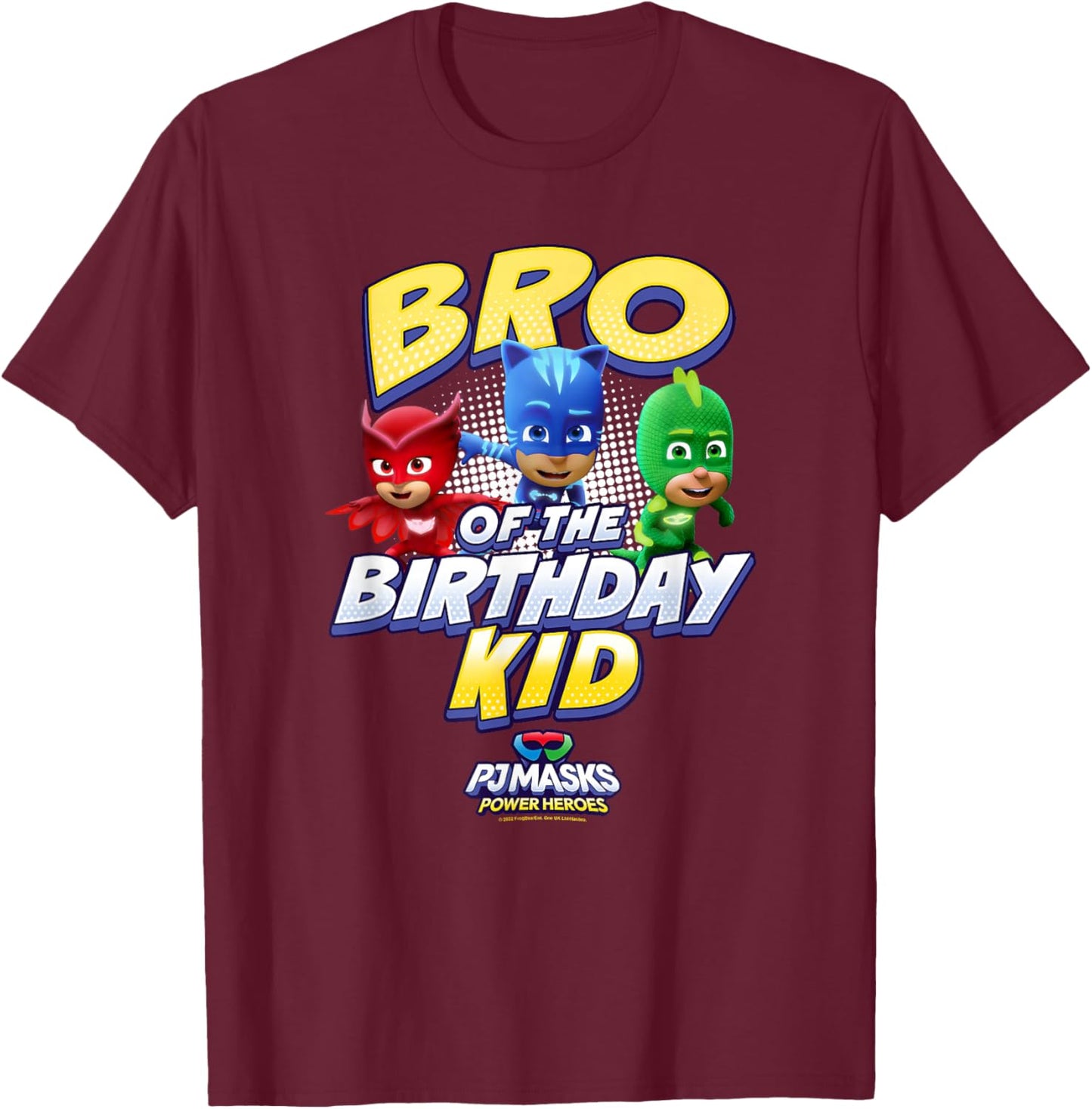 PJ Masks Group Shot Bro of The Birthday Kid Logo T-Shirt - T-Shirt | Maroon
