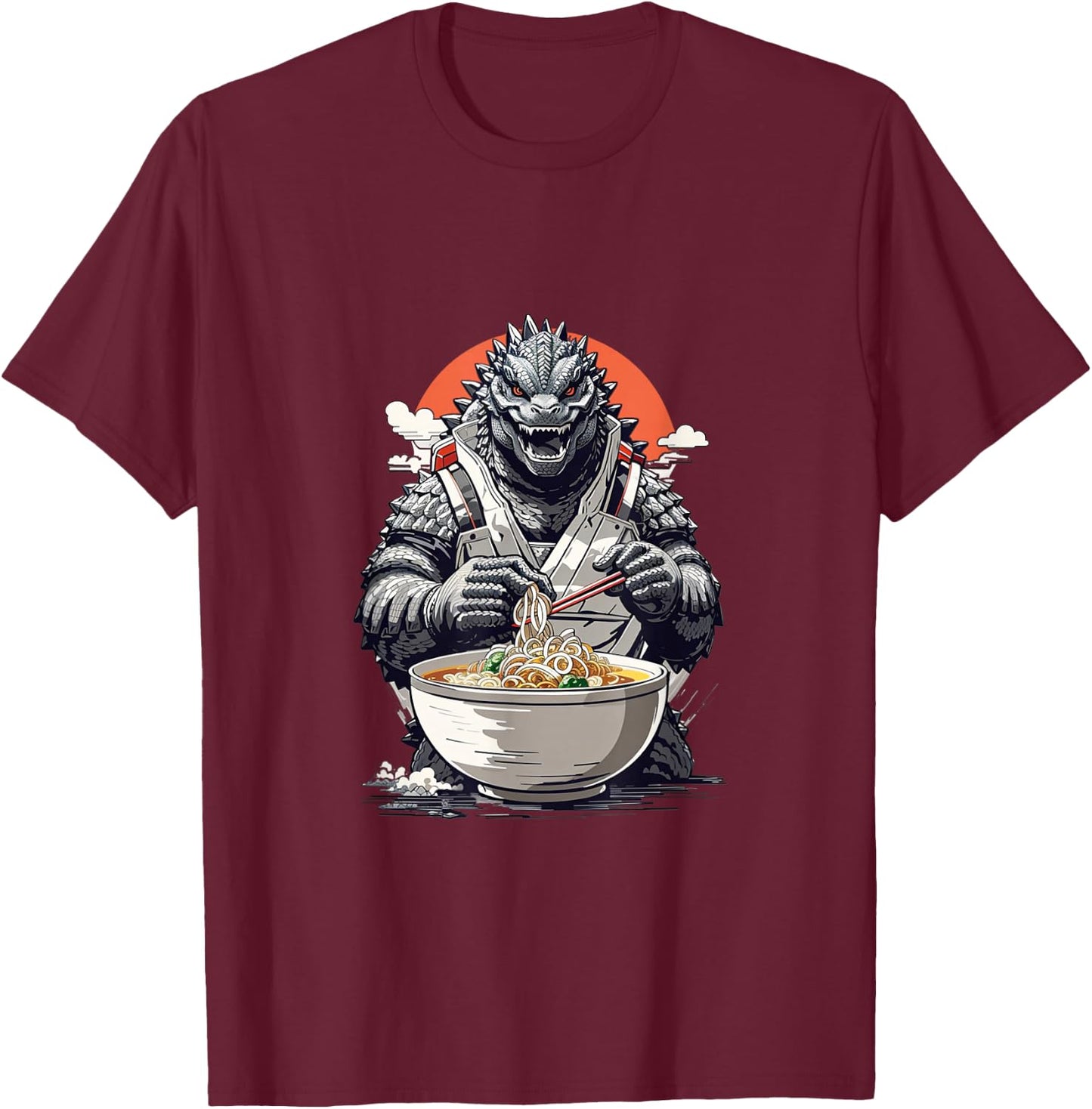 Japanese Monster Kaiju Eating Ramen T-Shirt - T-Shirt | Maroon