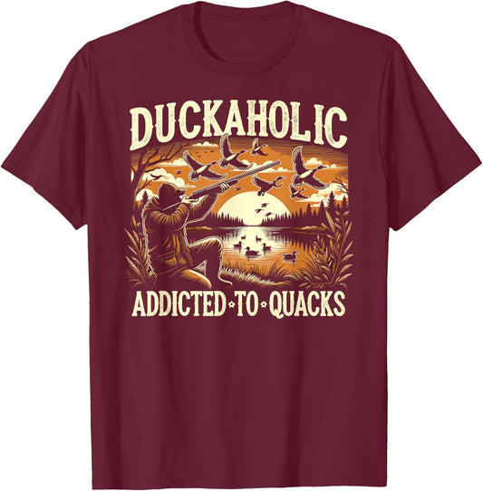 Duck Hunter, Duckaholic, Waterfowl Duck Hunting T-Shirt - T-Shirt | Maroon