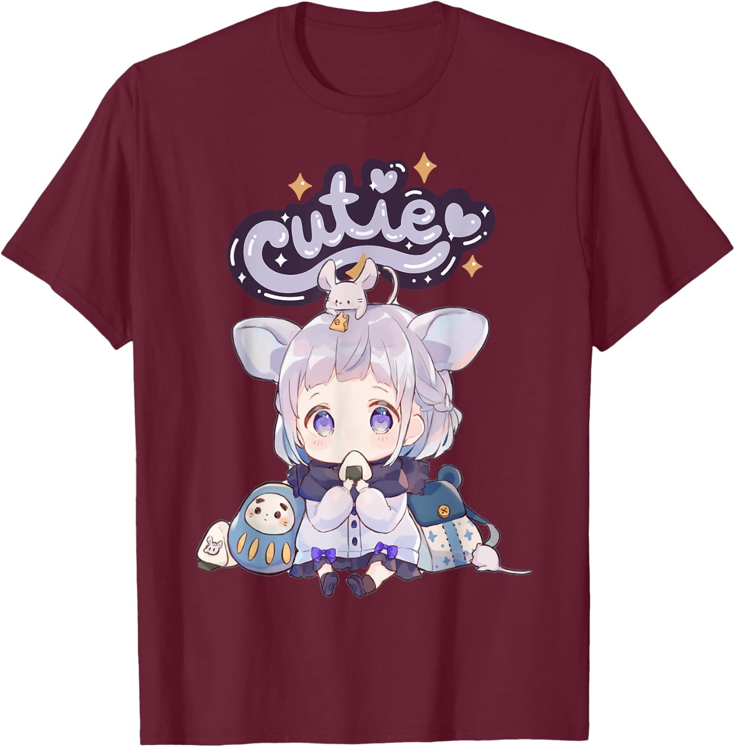 Anime Cutie Onigiri Girl Cute Kawaii UwU T-Shirt - T-Shirt | Maroon
