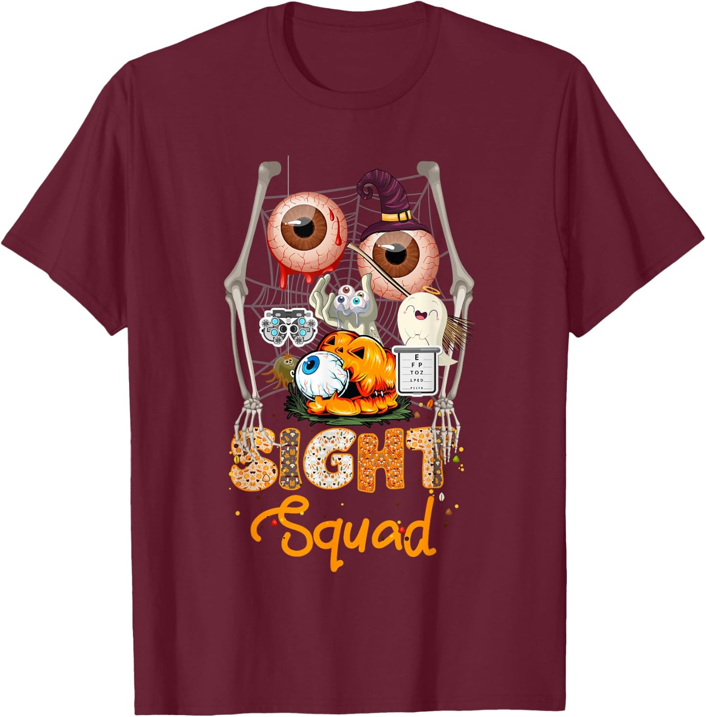 Optometrist Halloween Sight Squad Witch Pumpkin Optician T-Shirt - T-Shirt | Maroon