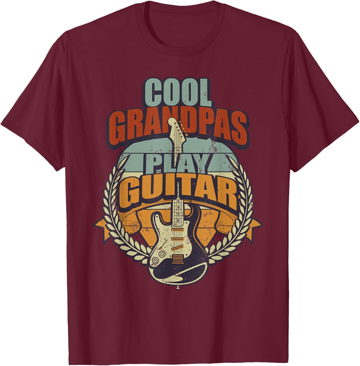 Cool Grandpa Playing Guitar Funny Grandpa T-Shirt - T-Shirt | Maroon