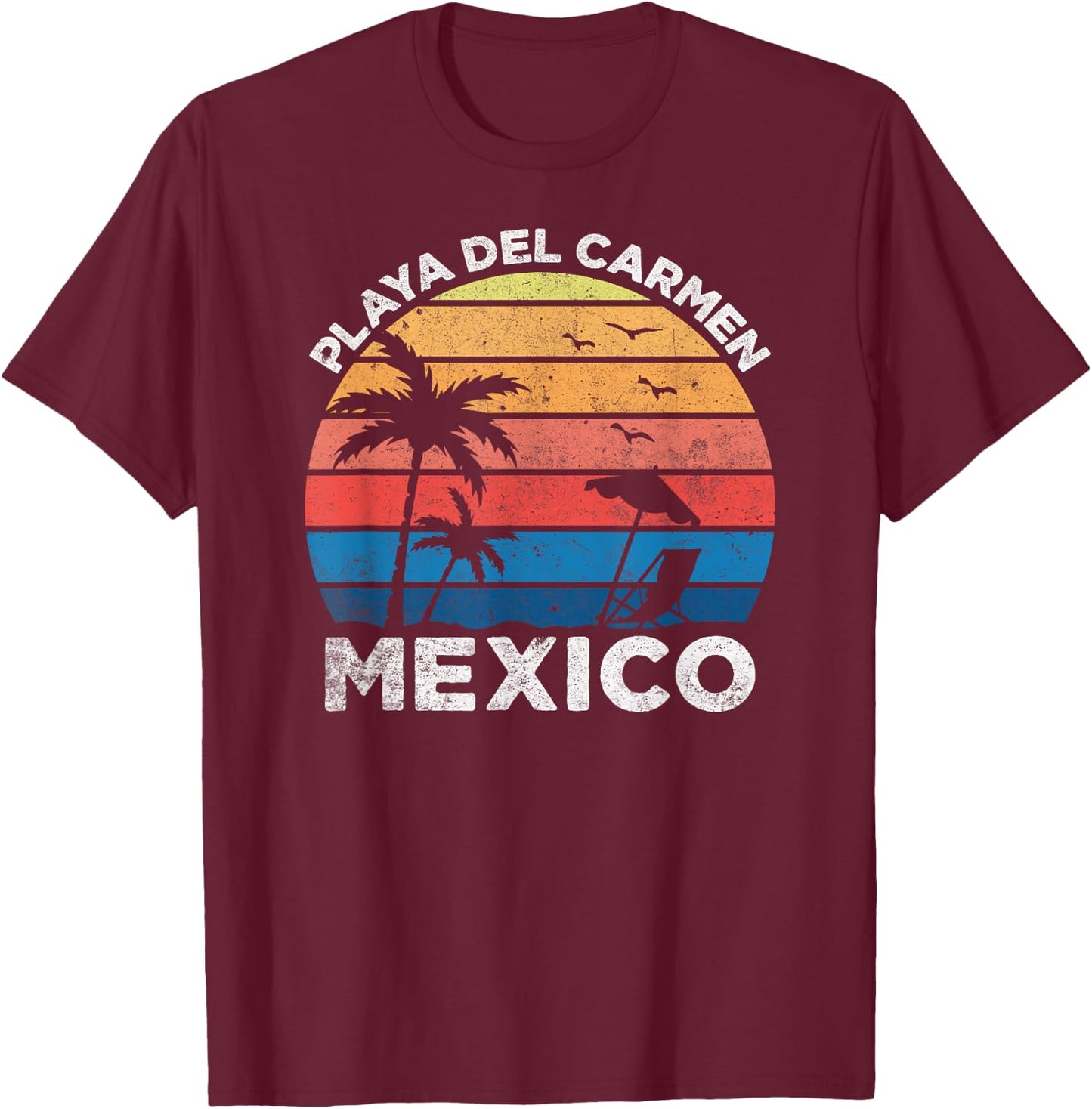 Playa Del Carmen Mexico Retro Vintage Vacation Novelty T-Shirt - T-Shirt | Maroon