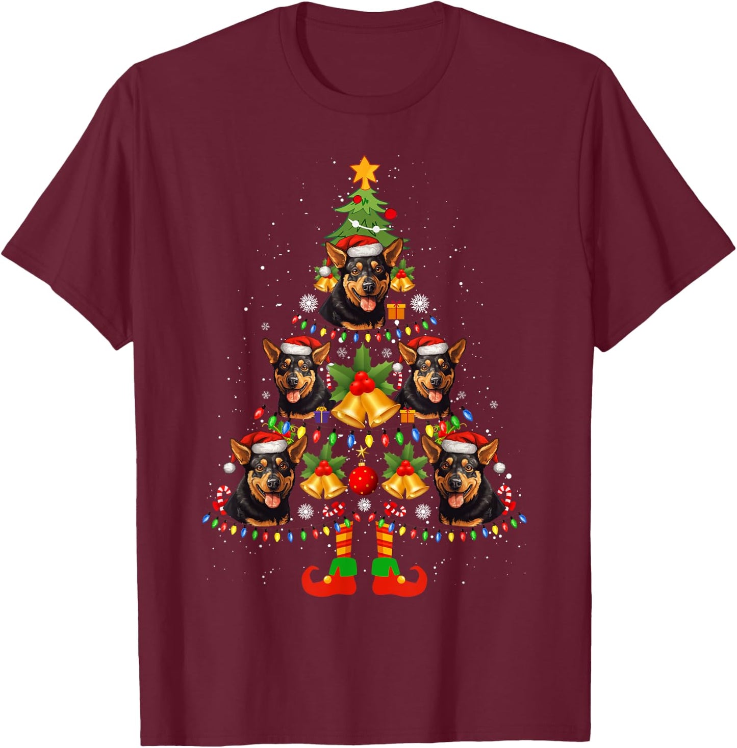Lancashire Heeler Christmas Tree Gifts Funny Xmas Dog Lover Men Women T-Shirt - T-Shirt | Maroon