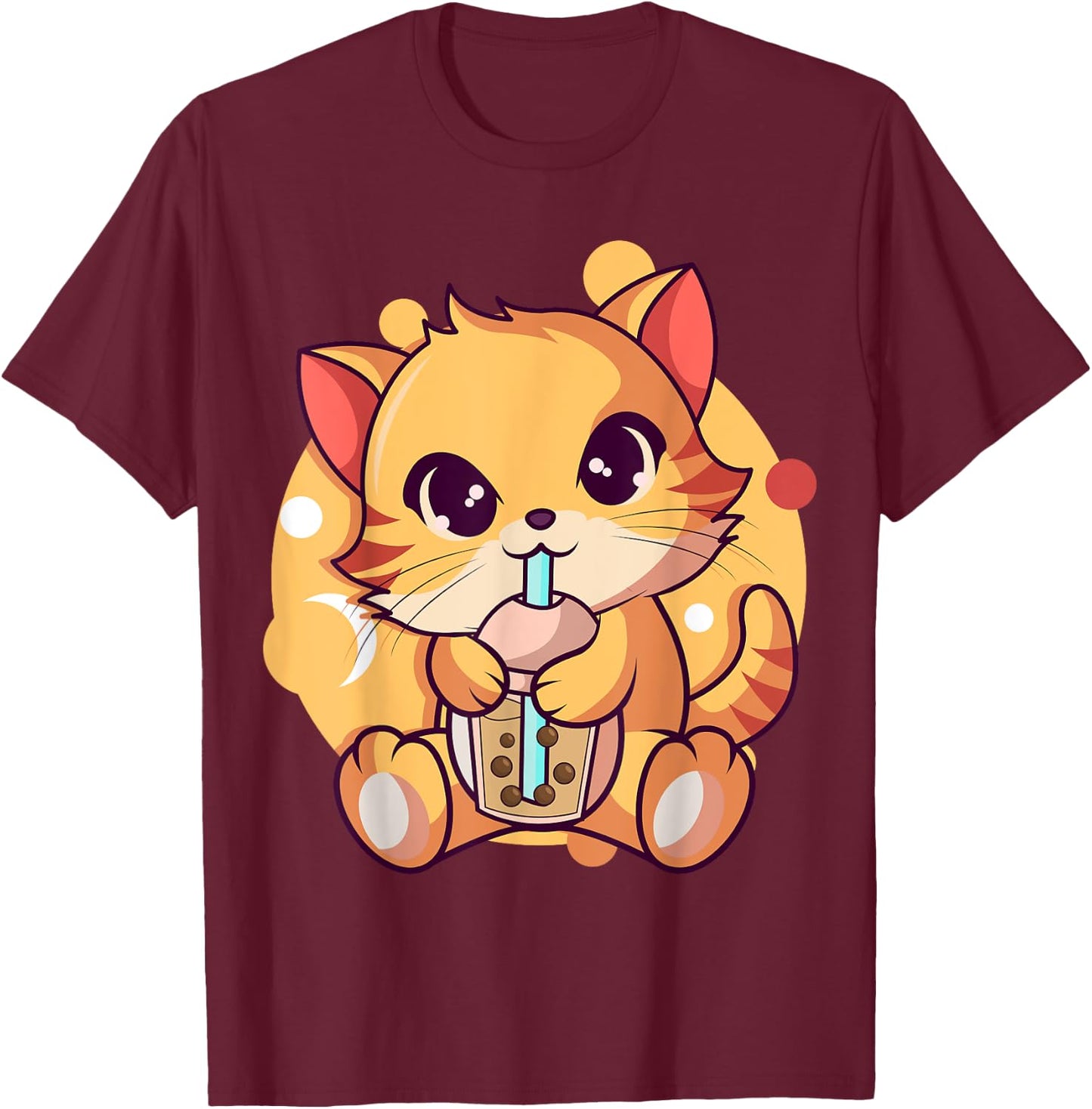 Kawaii Anime Cat Drinking Boba Tea Cat Bubble Tea Women Girls Kids T-Shirt - T-Shirt | Maroon