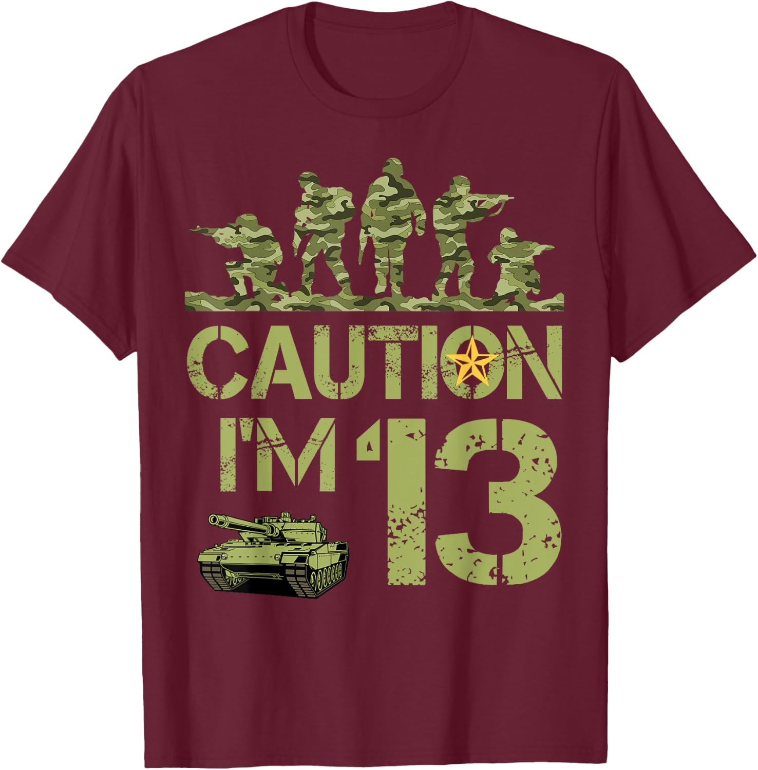 13th Birthday Military I'm 13 Year Old Soldier Camo Birthday T-Shirt - T-Shirt | Maroon