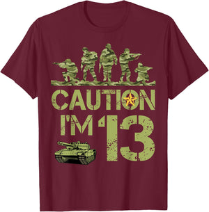 13th Birthday Military I'm 13 Year Old Soldier Camo Birthday T-Shirt - T-Shirt | Maroon