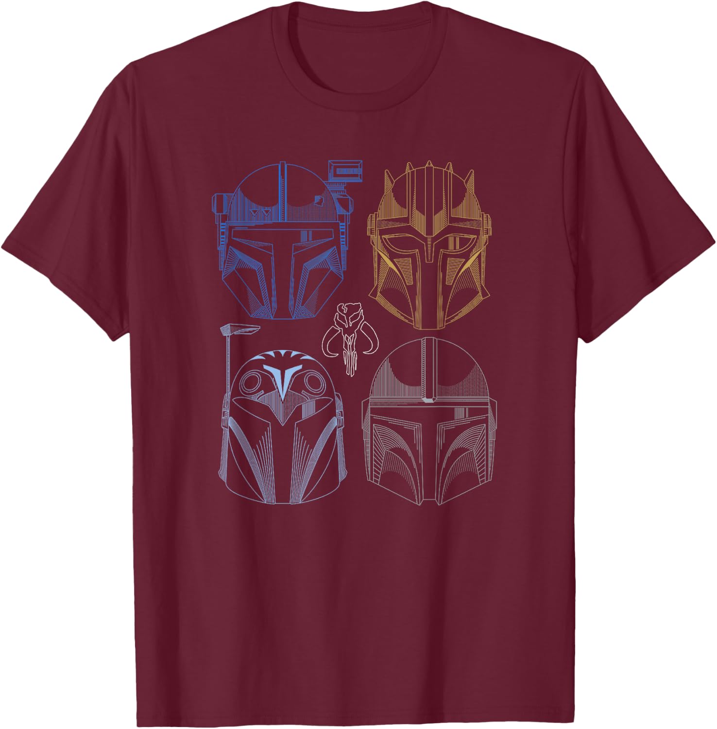 Star Wars: The Mandalorian Outline Bounty Hunter Color Stack T-Shirt - T-Shirt | Maroon