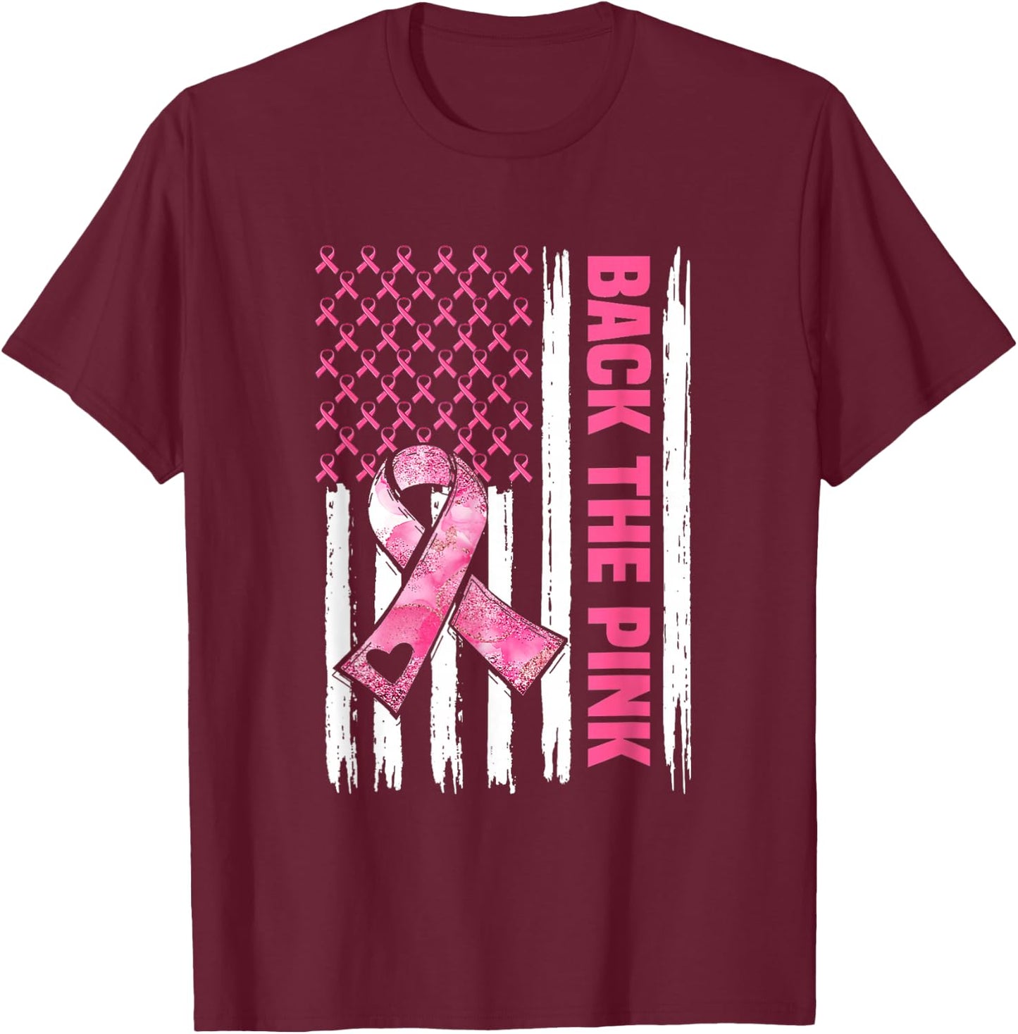 Back The Pink Warrior Flag American Breast Cancer Awareness T-Shirt - T-Shirt | Maroon