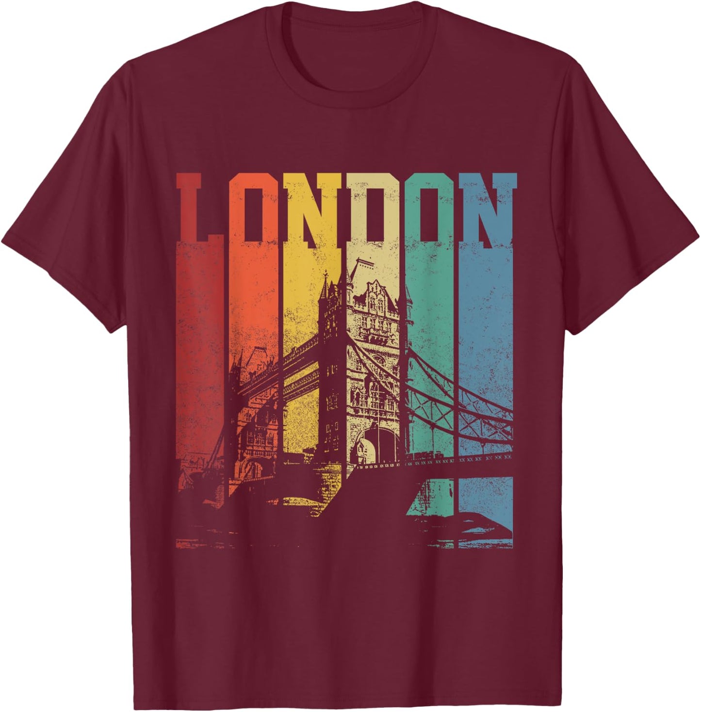 London City Tower Bridge England United Kingdom Vintage T-Shirt - T-Shirt | Maroon