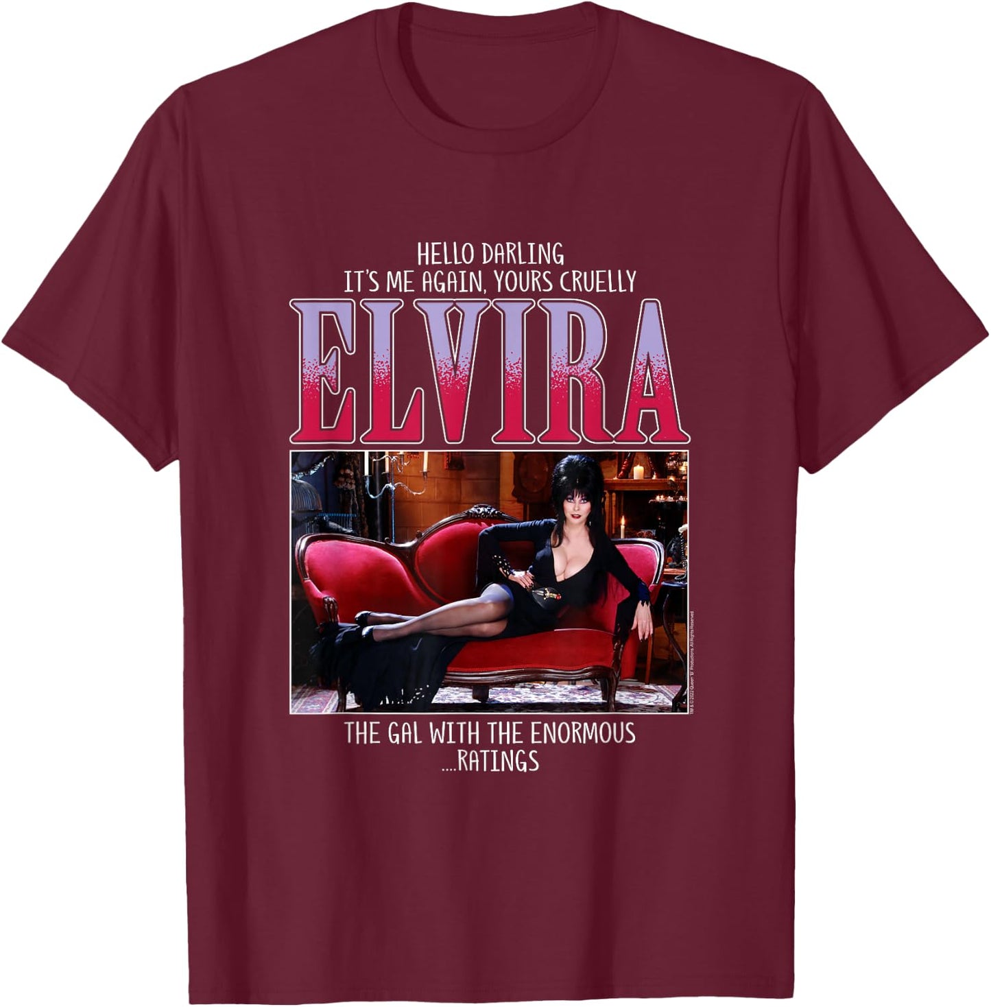 Elvira, Mistress of The Dark Enormous Ratings Horror TV Host T-Shirt - T-Shirt | Maroon