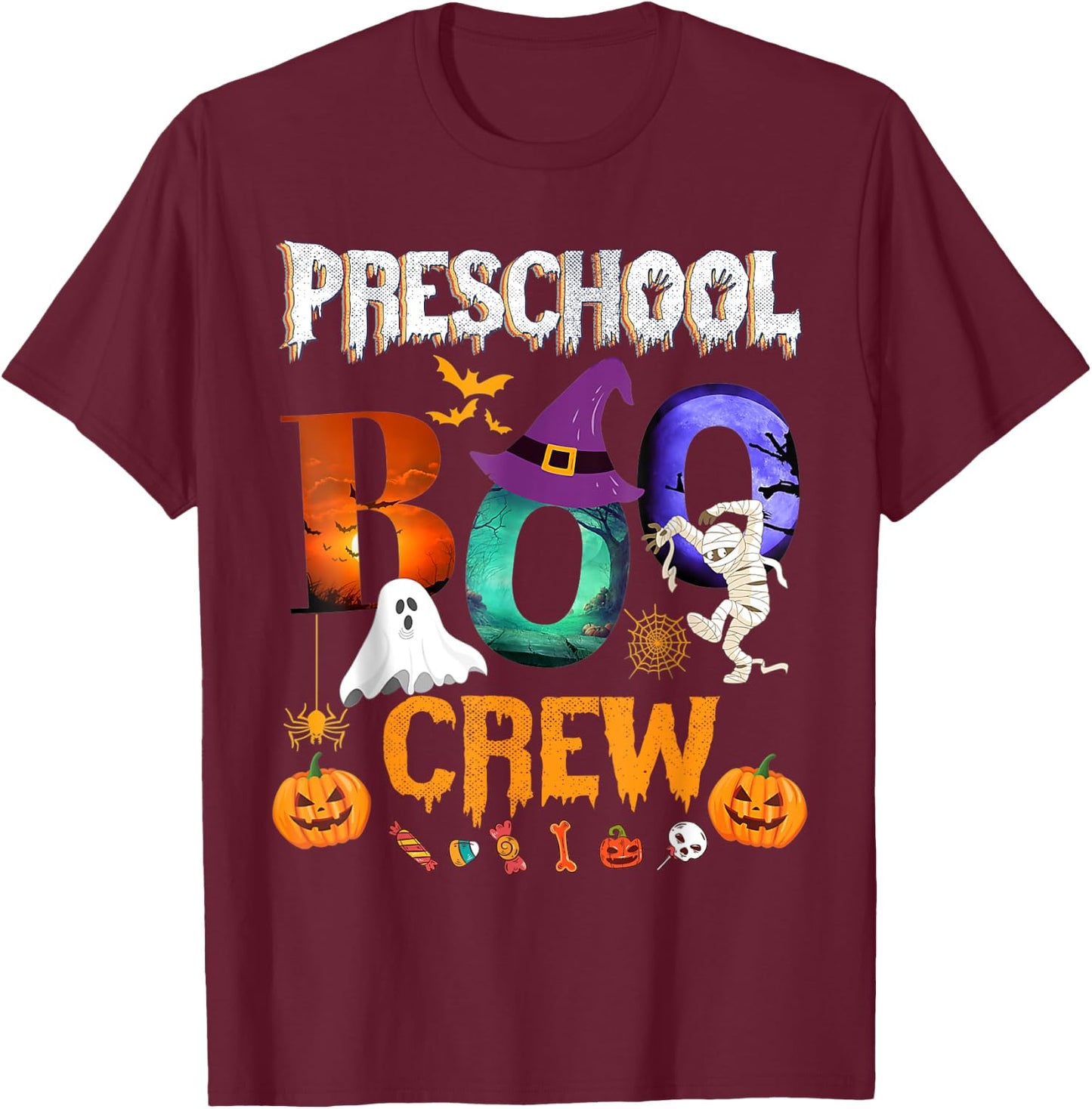 Preschool Boo Crew Teacher Student Funny Halloween Costume Men Women Kids T-Shirt - T-Shirt | Maroon