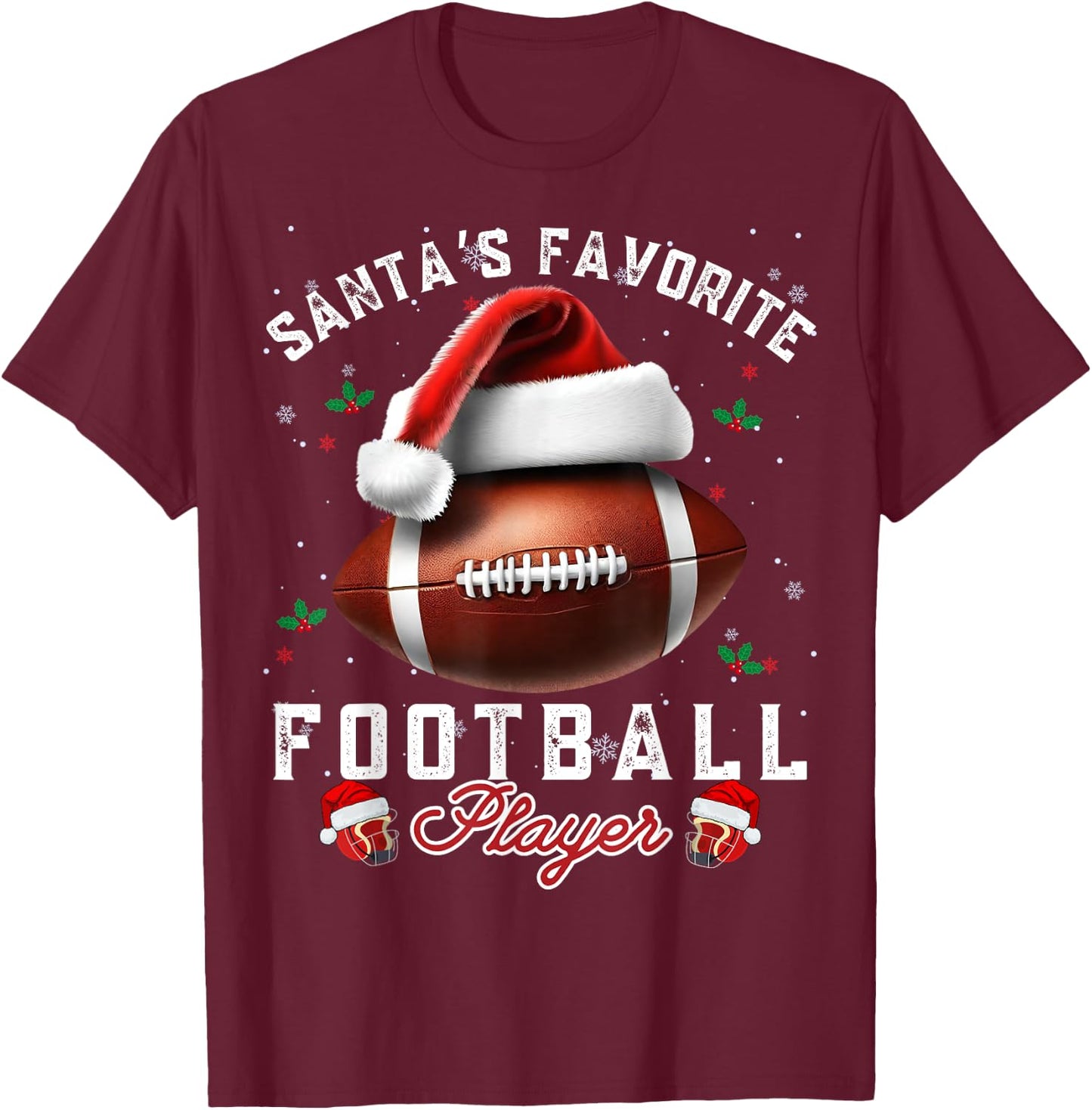 Santa's, Favorite Football Player Apparel Christmas Sport T-Shirt - T-Shirt | Maroon