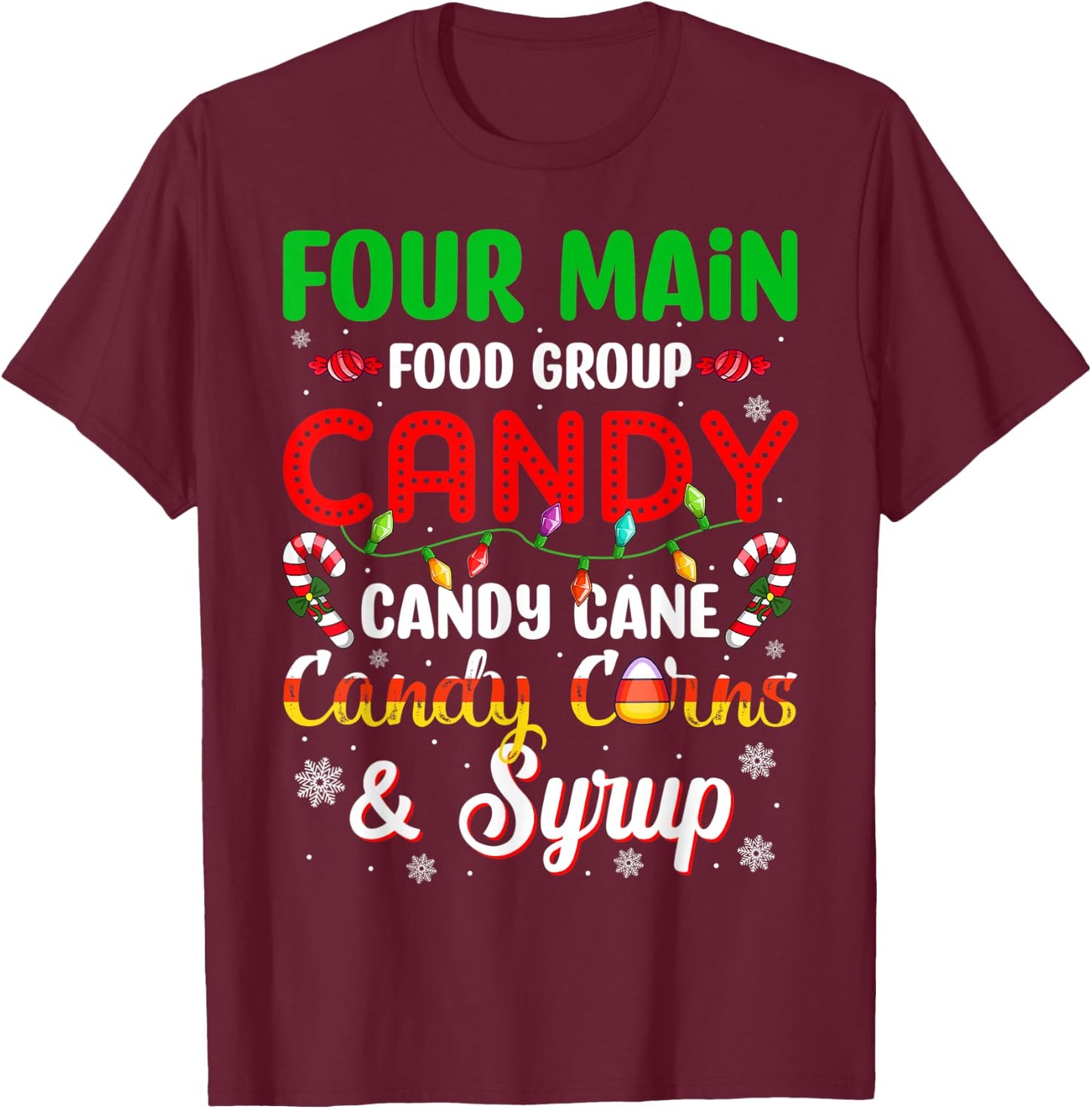 Christmas Pajama Four Main Funny Food Groups Elf Candy Corn T-Shirt - T-Shirt | Maroon