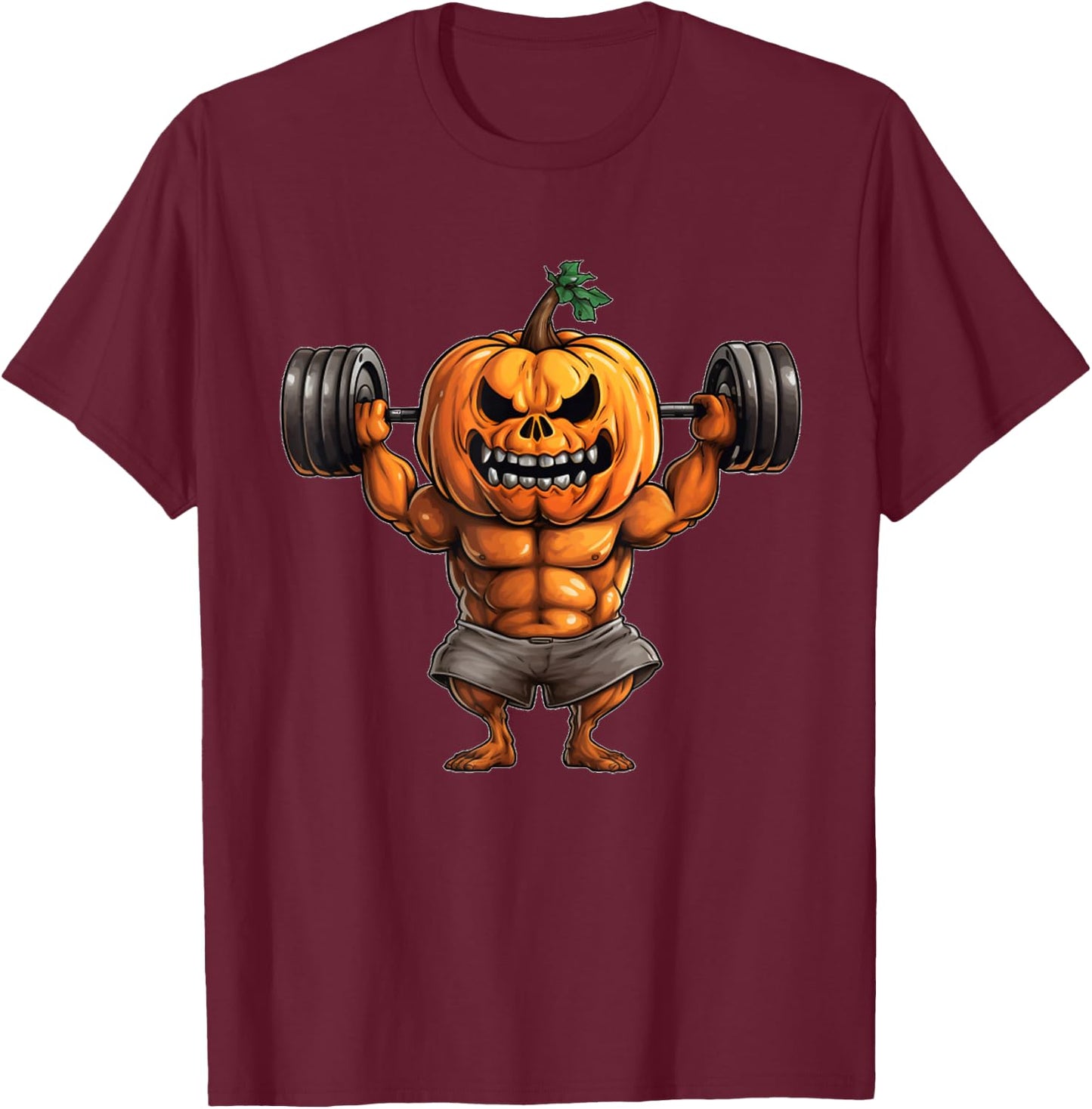 Pumpkin Lifting Weights Bodybuilding Halloween Weightlifting T-Shirt - T-Shirt | Maroon