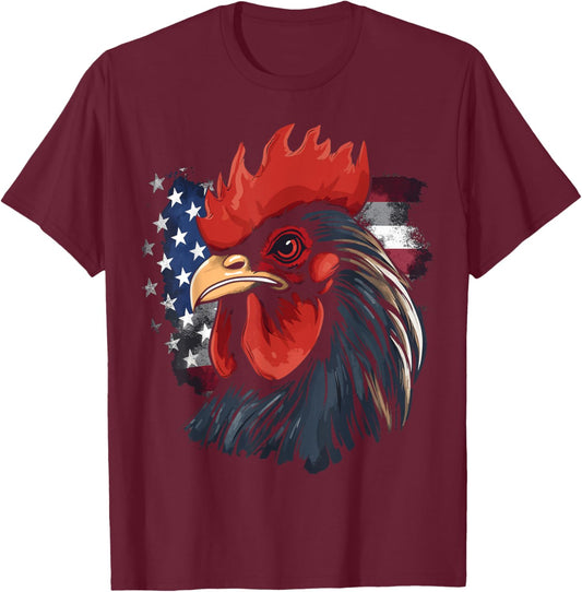 Chicken USA Flag design for Patriotic Farmer T-Shirt - T-Shirt | Maroon